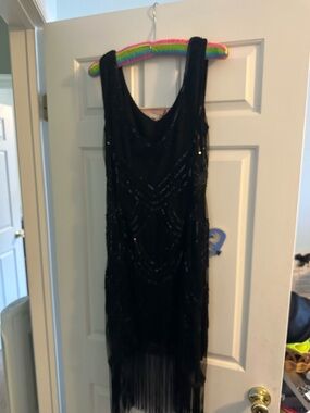 Black Beaded Fringe Women's Flapper Dress